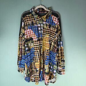 Attitudes By Renee Shirt Womens 2X Como Jersey Mesh Shoulder Printed Artsy Plaid